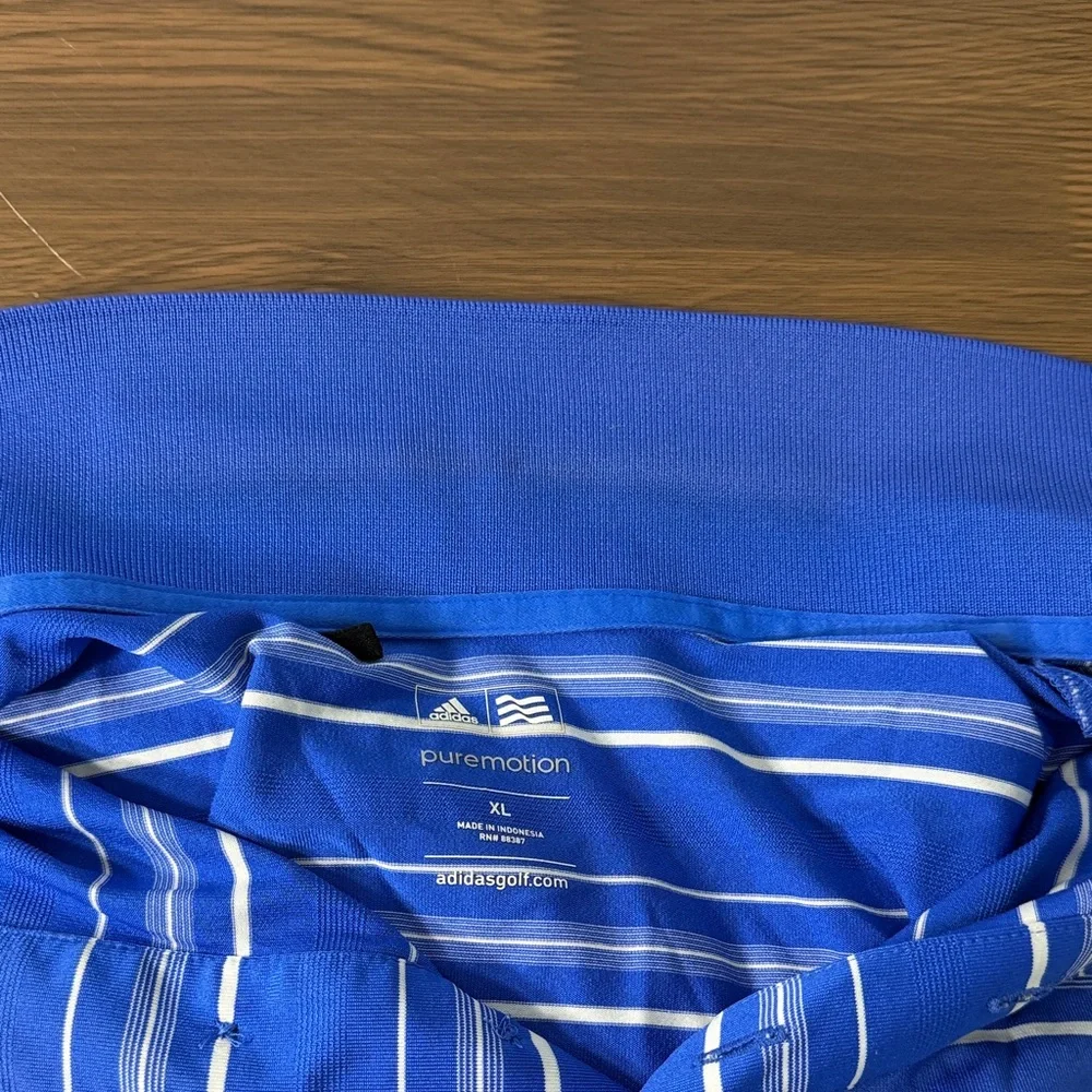 adidas PureMotion Blue and White Striped Polo‎ Shirt